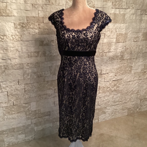 Tadashi Shoji Classic Collection Navy Blue Lace Cocktail Dress - Picture 1 of 15